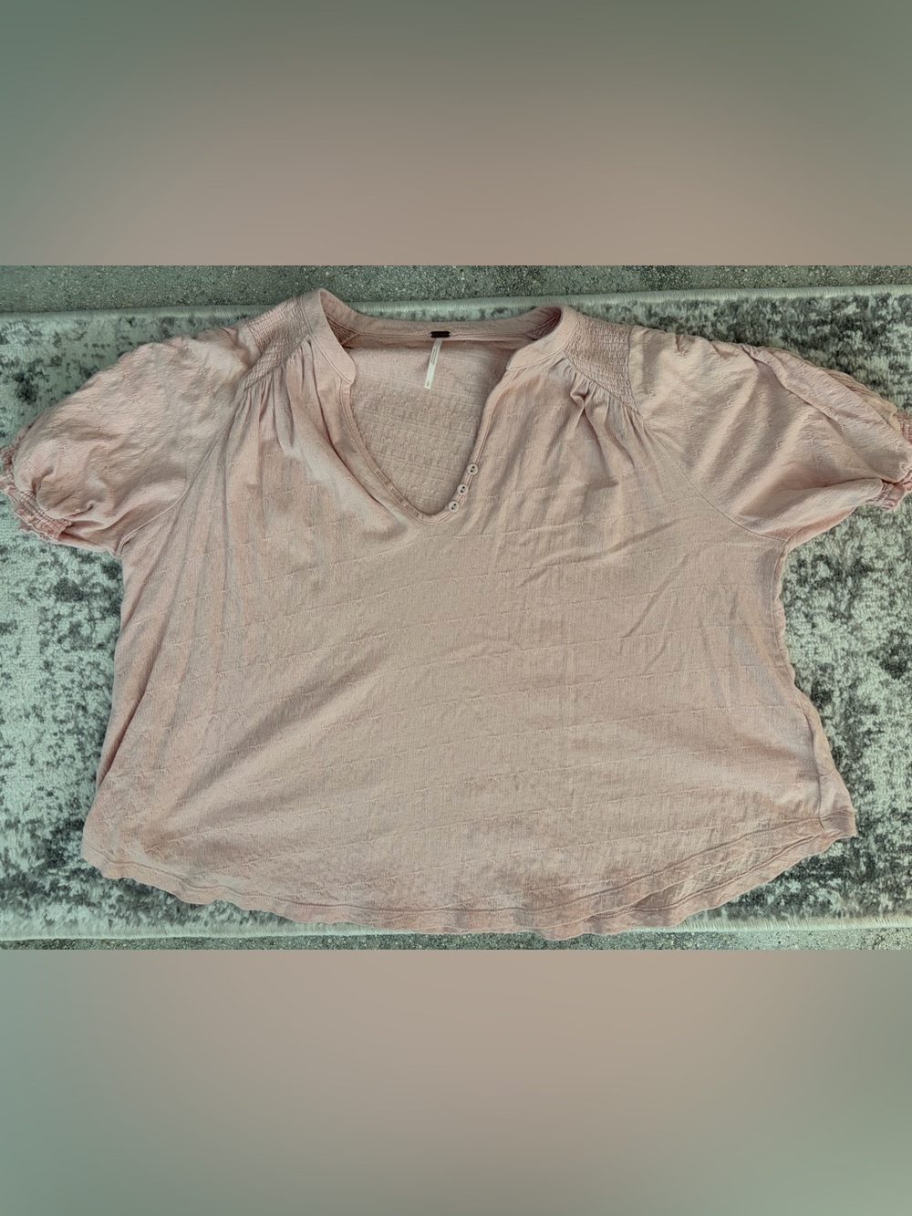Free People Relaxed V-Neck Short Sleeve Top in Light Blush Pink